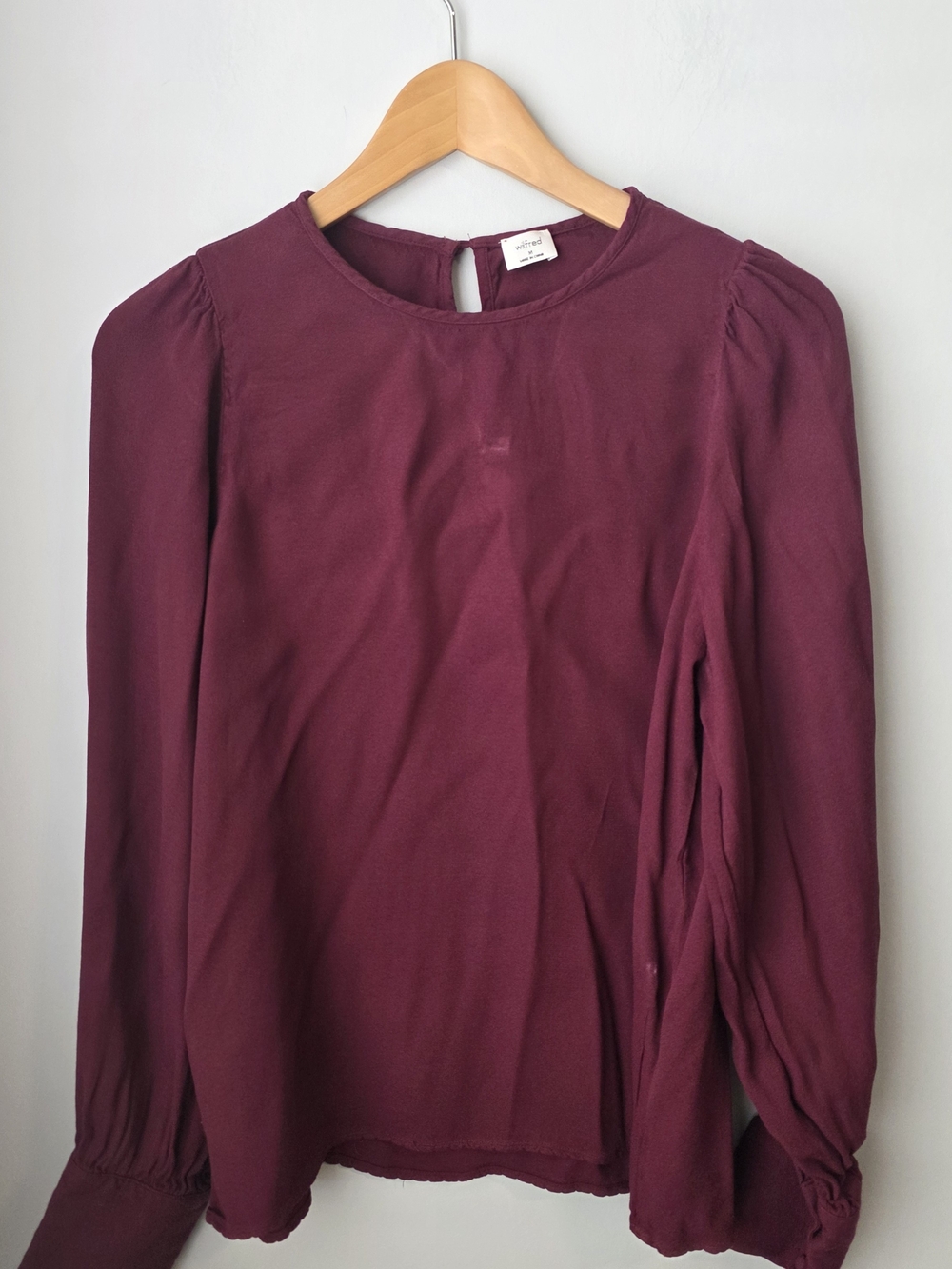 Wilfred Burgundy Puff Sleeve Blouse Size M Button Cuff Aritzia